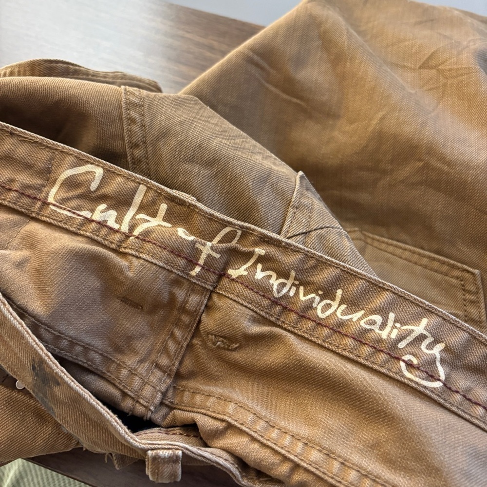 ❤️ Cult of Individuality Brown Jeans with Paint Splat Black Details 38 - Picture 4 of 12